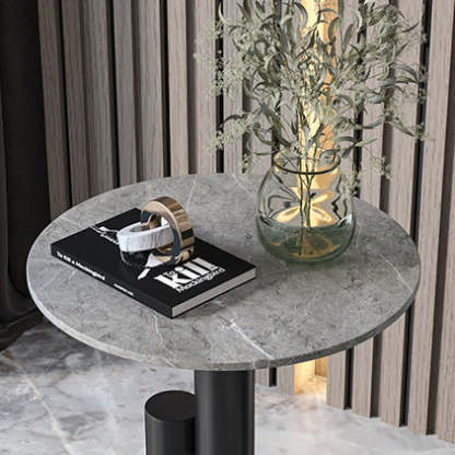 Luxury Rock Slab Geometric Base End Table — White Rock Slabs + Gold Base