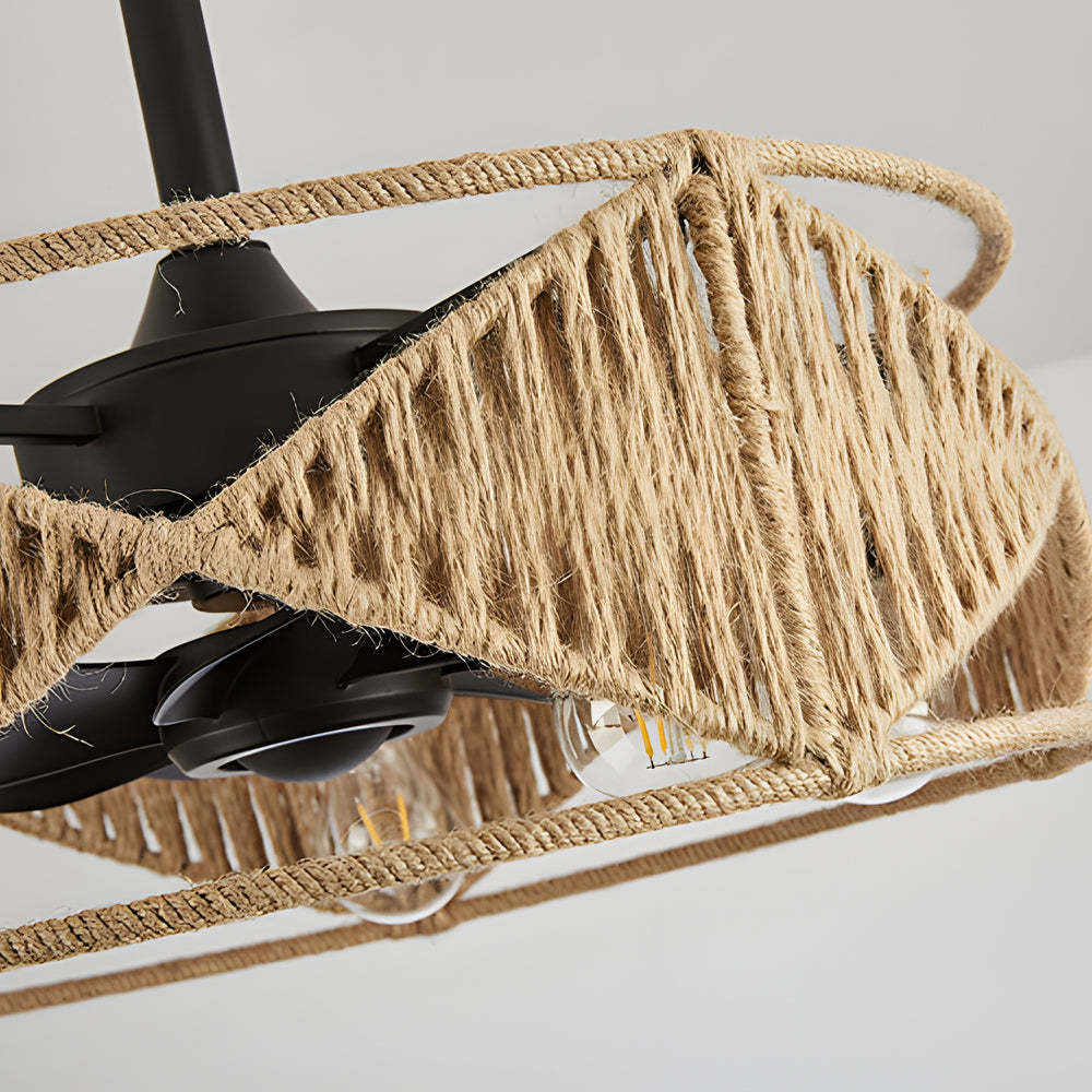 20" Hemp Rope-Woven Caged Remote Ceiling Fan