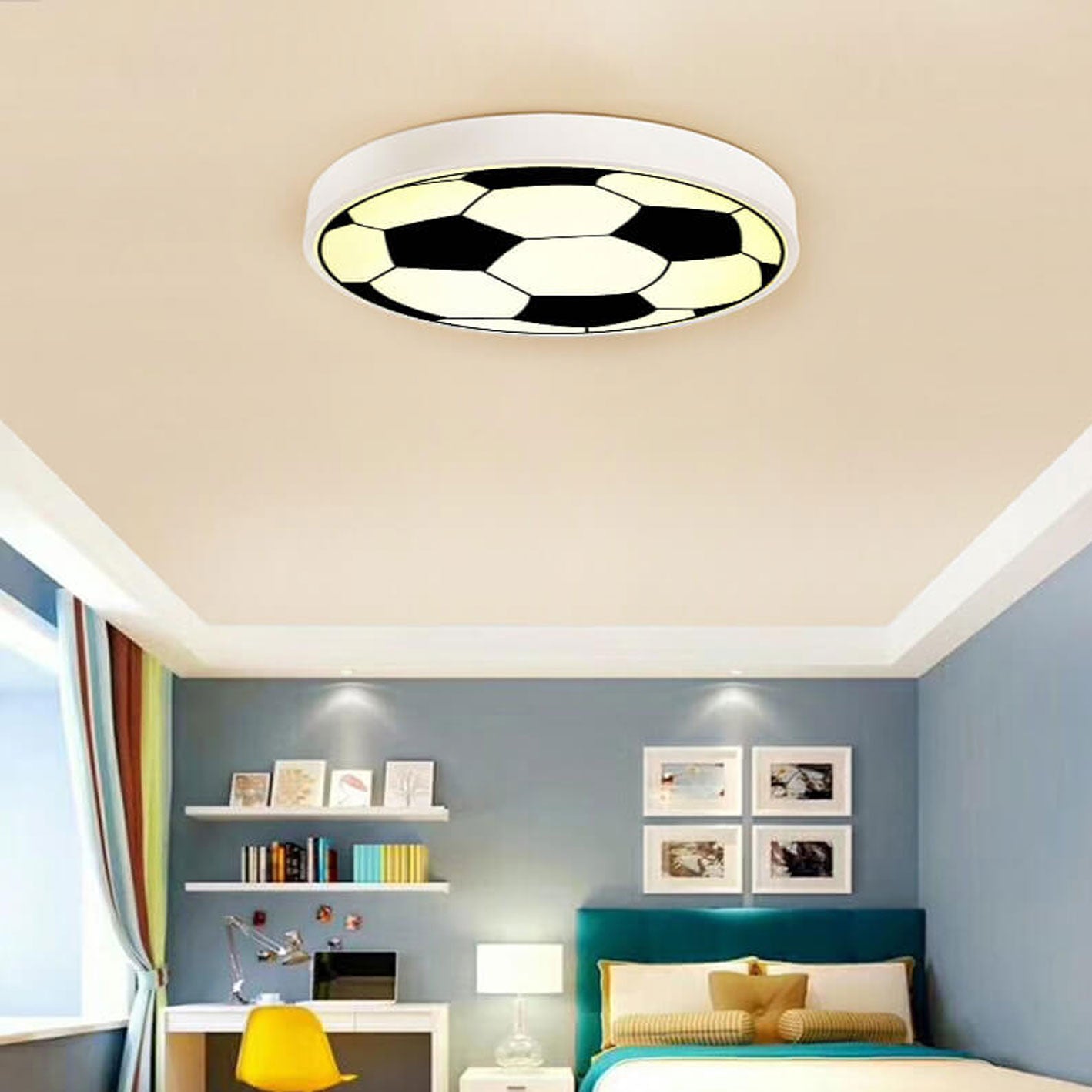 Creative football kids black flush mount lighting — 1.97" H x 15.75" Dia / Cool White (6000K) / 220V-240V (UK/AU)