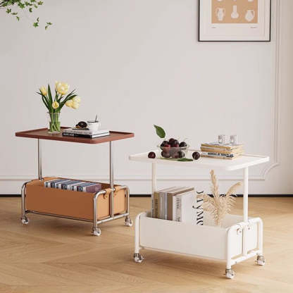 Modern Tray Leather Movable 2-Tier End Table