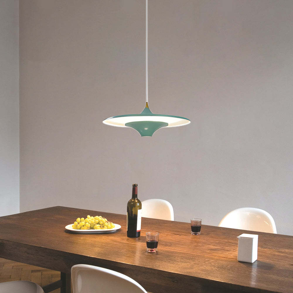 13.8" 1-Light Round UFO LED Metal Small Spaceship Pendant