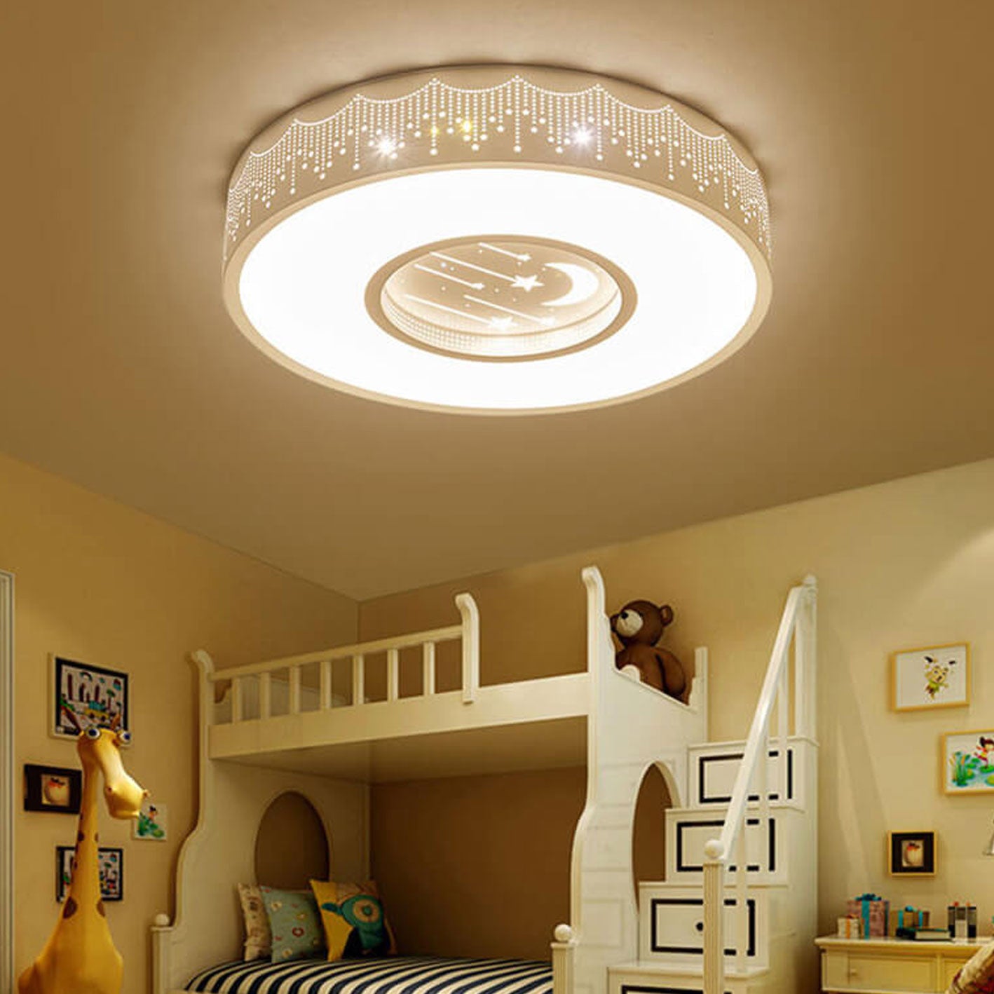 Minimalist starry sky blue acrylic flush mount lighting, Lighom — Small (12"H / Cool White (6000K) / Pink