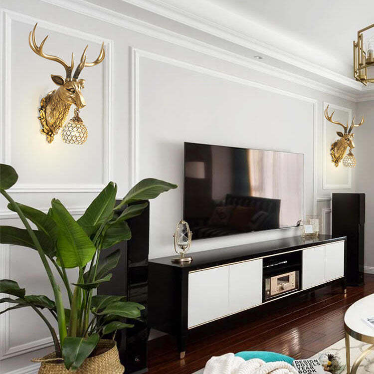European Retro Deer Head Resin Sconce — 220V-240V For UK/AU / Gold