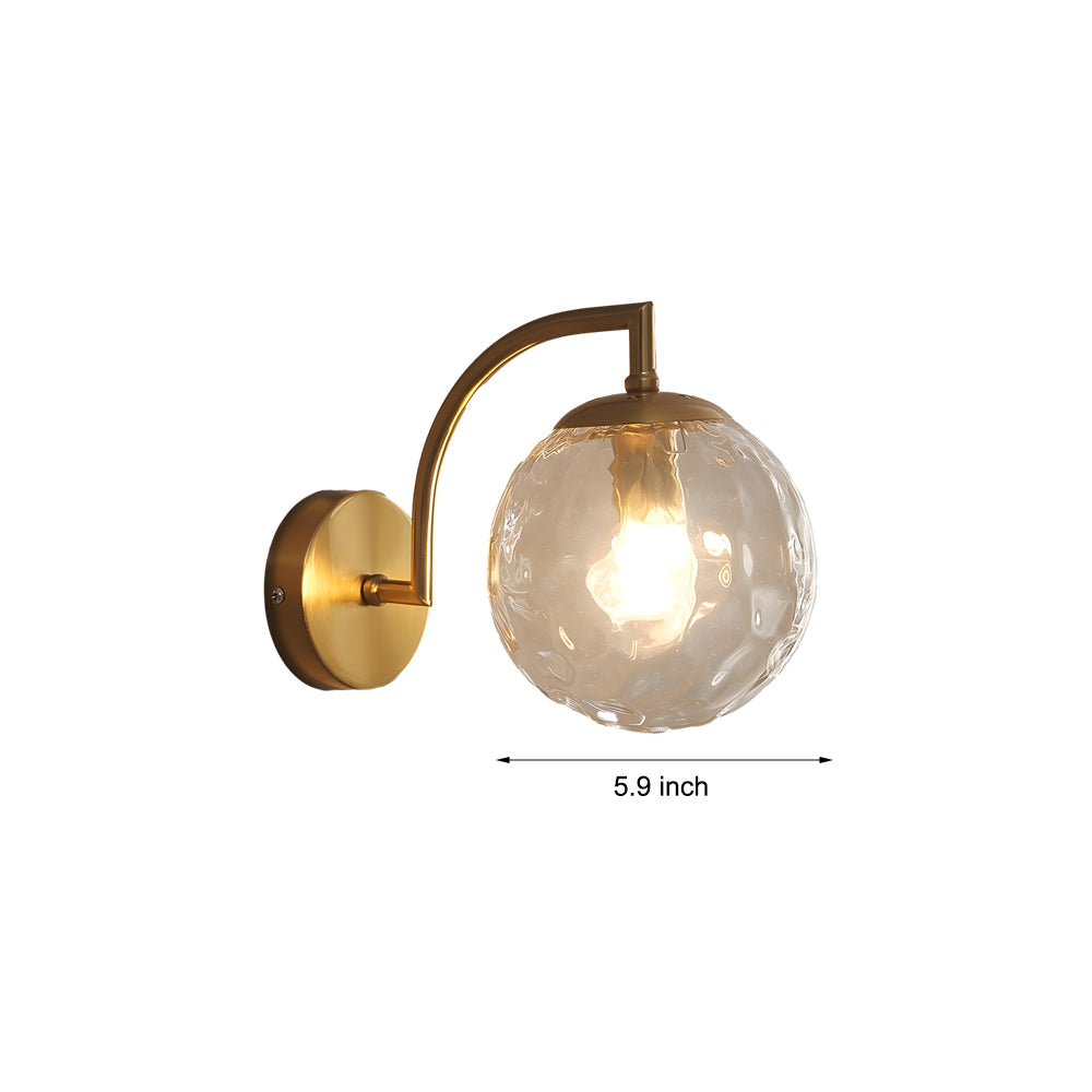 Curved Arm Rib Glass Ball Wall Sconce
