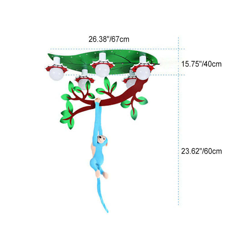Kids Monkey Leaf Acrylic 5-Light Flush Ceiling Light