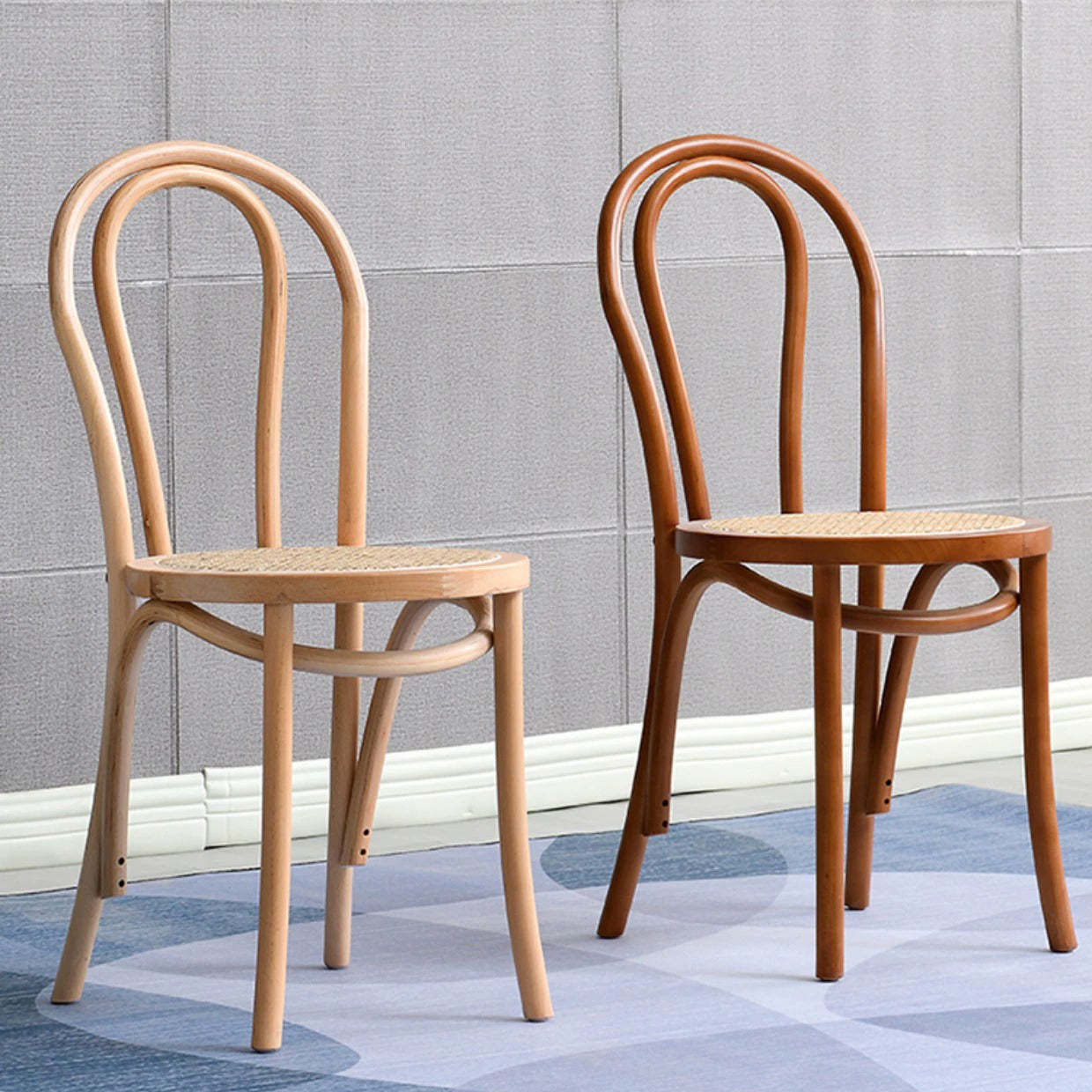 Retro Rattan Beech Metal Arched Dining Chair — Honey Color / Wood