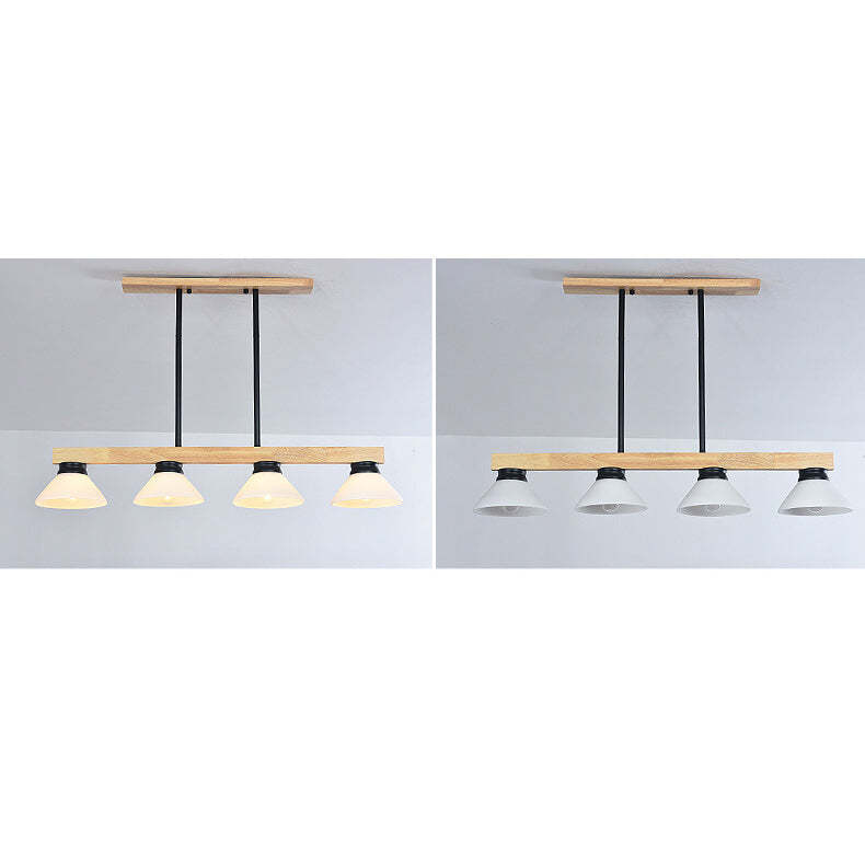 Nordic Solid Wood Cone Glass Island Chandelier