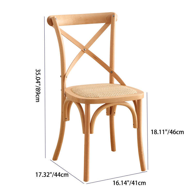 Rustic Woven Rattan Wood Dining Chair — Stackable / Walnut Color / Rattan