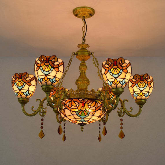 Tiffany Bead Dome Baroque Iron Glass Alloy Chandelier