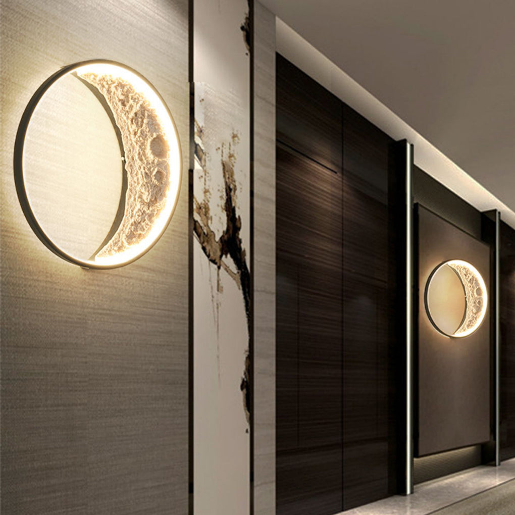 Round Resin Moon Crescent LED Hardwired Outdoor Wall Light-Lighom
