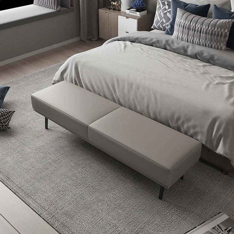 Minimalist Microfiber Leather Wood Rectangular Low Stool — Genuine Leather / Gray