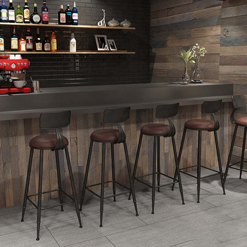 Vintage Wood Iron Round Bar Stool — Wood Seat