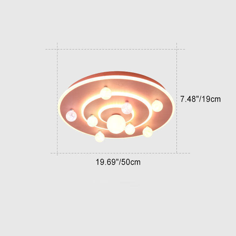 Kids Round Planet Iron Acrylic LED Flush Ceiling Light