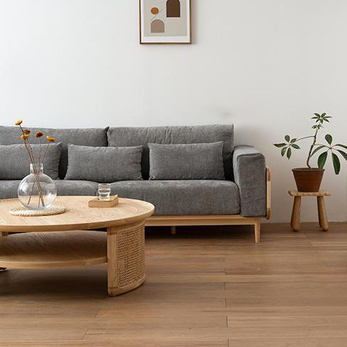 Nordic Round Wood Rattan 2-Tier Coffee Table