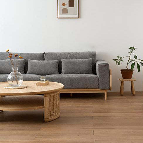 Nordic Round Wood Rattan 2-Tier Coffee Table