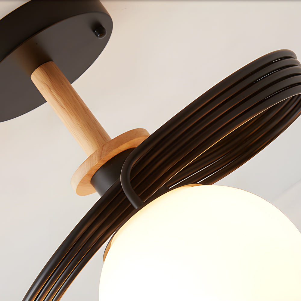 Glass Ball Spiral Metallic Semi-Flush Ceiling Light