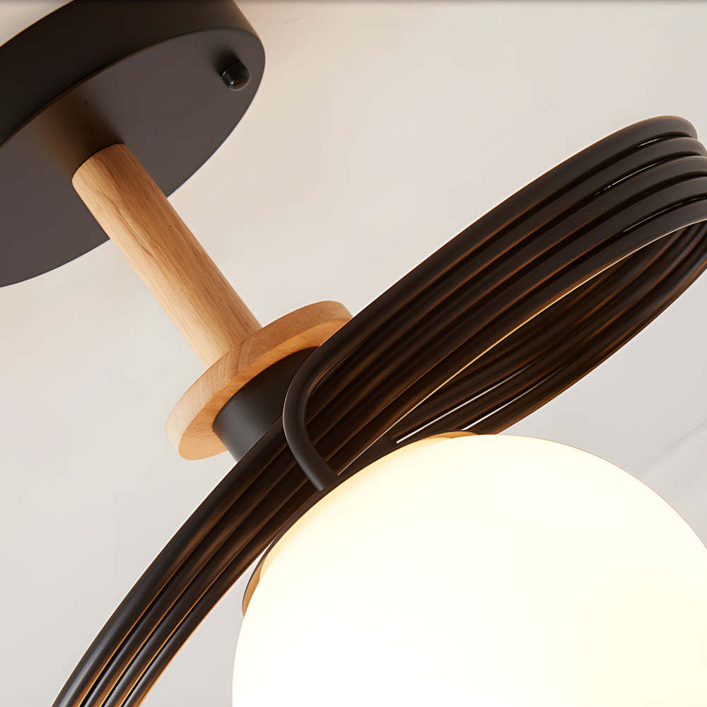Glass Ball Spiral Metallic Semi-Flush Ceiling Light