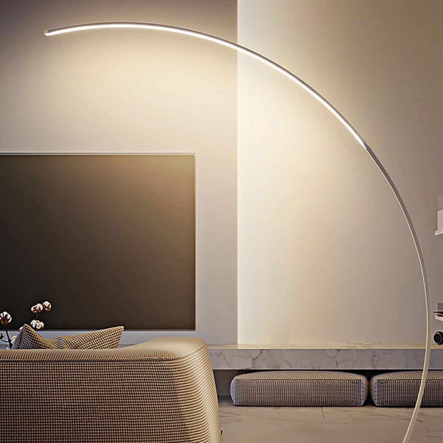 Minimalist Curved Line LED Aluminum Floor Lamp — White / RGB Illusion Touch Remote Control / 220V-240V For UK/AU