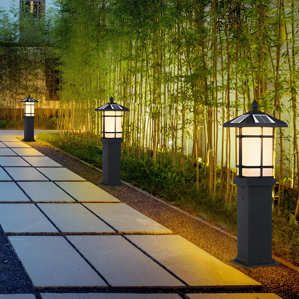 Modern Solar LED Lawn Lamp with Ancient Asian Style Top Waterproof Outdoor Light-Lighom