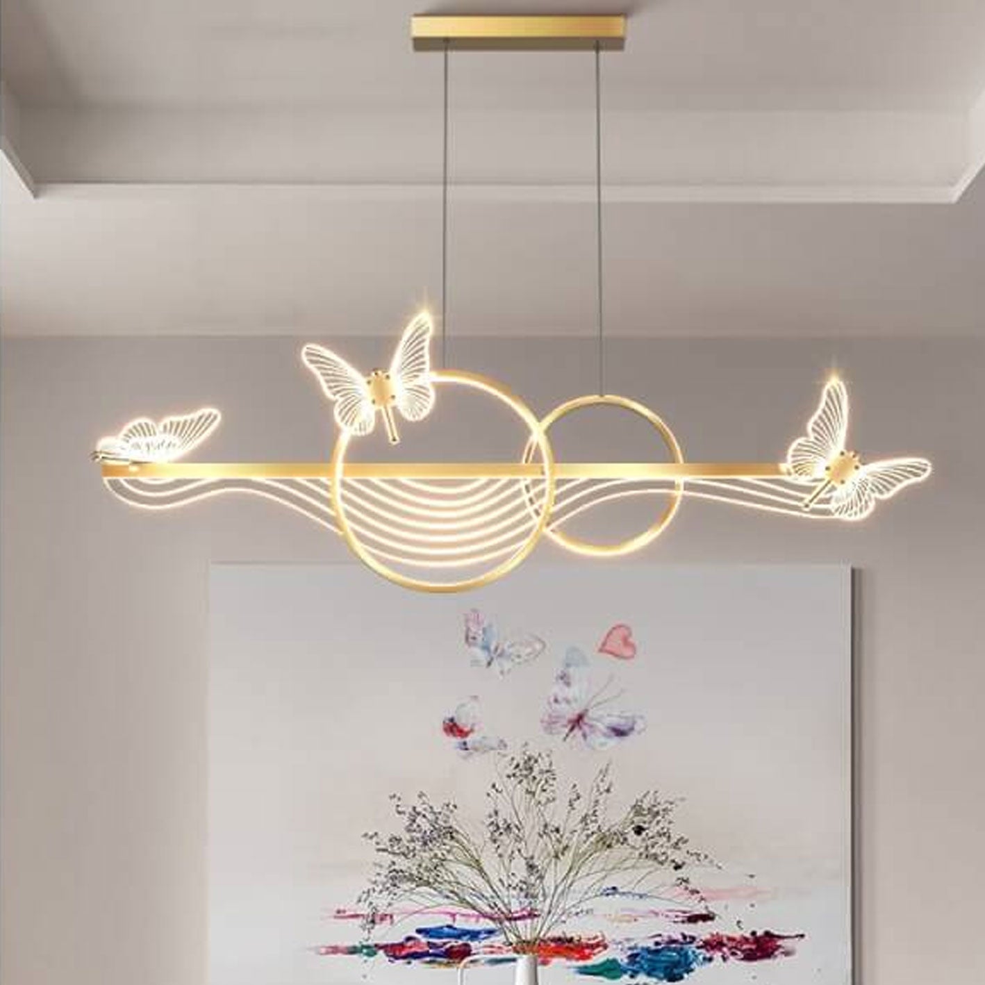Nordic Butterfly Round Linear Island LED Chandelier