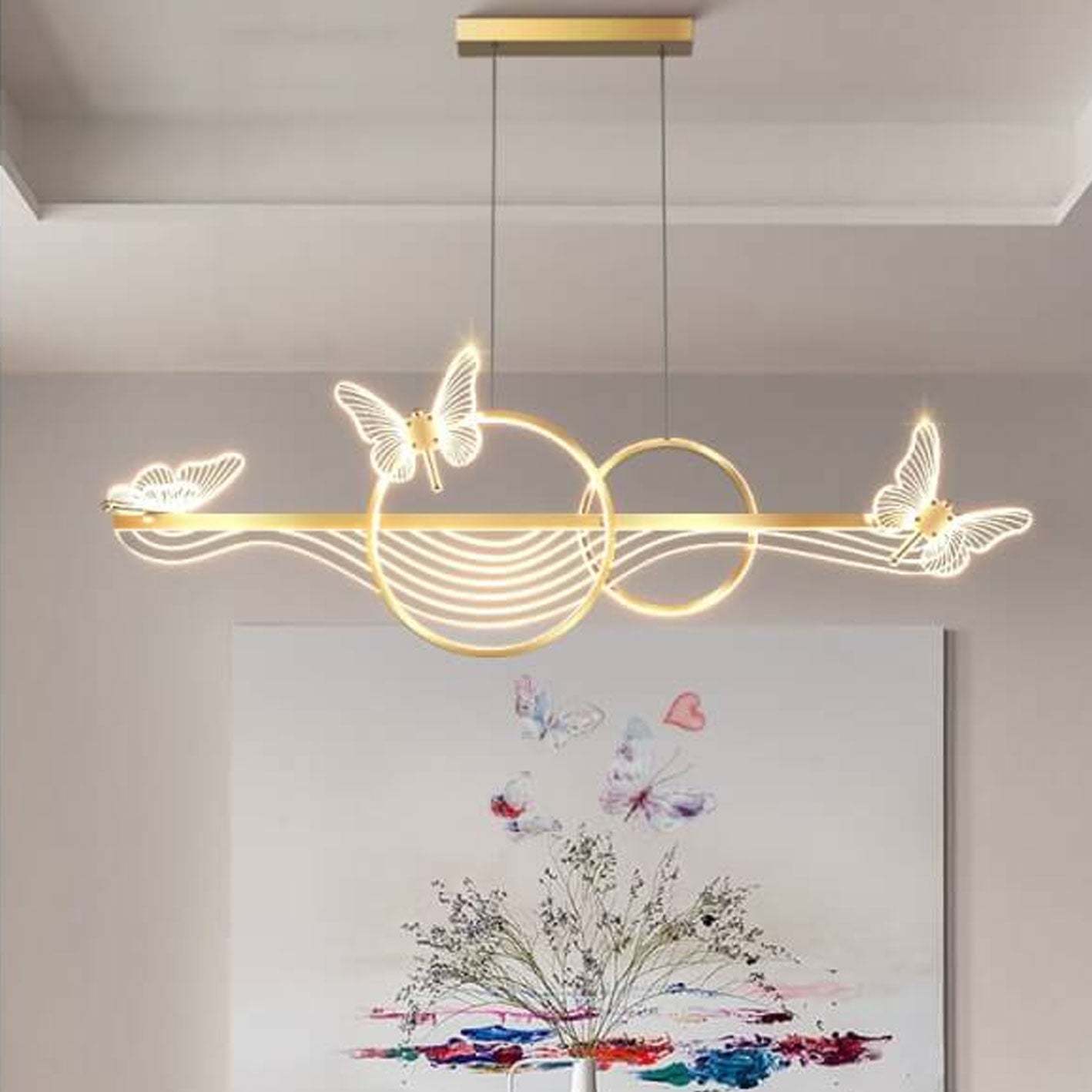 Nordic Butterfly Round Linear Island LED Chandelier — Warm Light (3000K) / Black / 110V-120V For US/CA