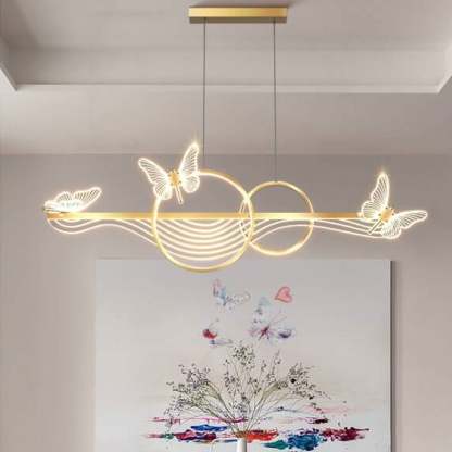Nordic Butterfly Round Linear Island LED Chandelier — Warm Light (3000K) / Black / 110V-120V For US/CA