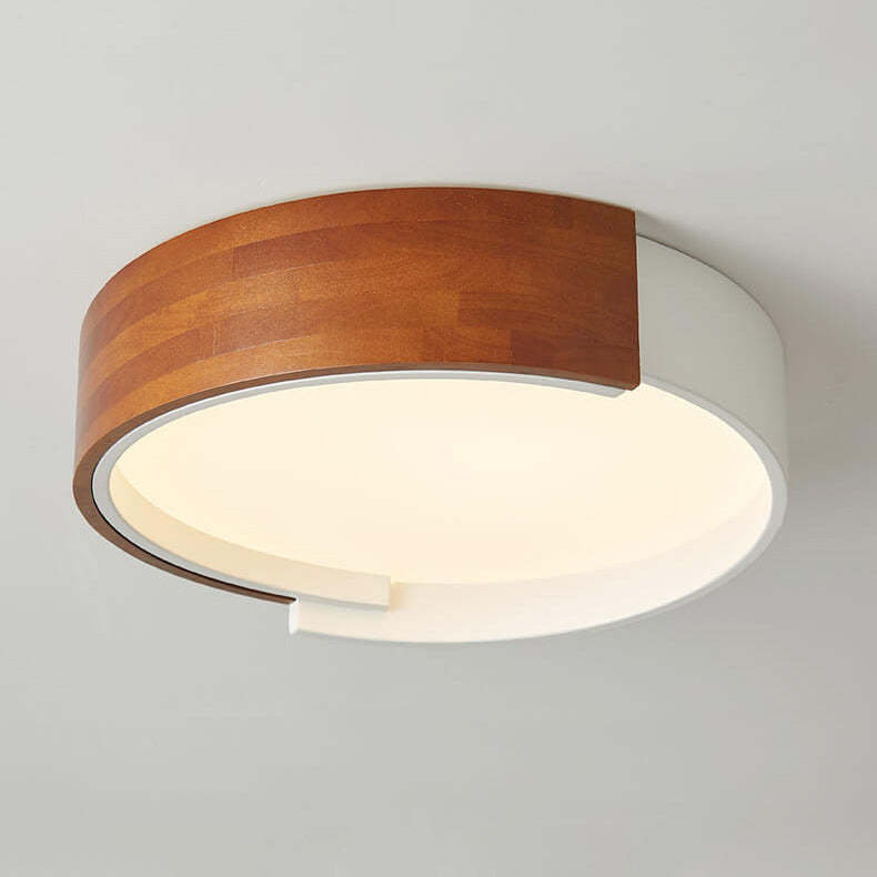 Nordic Half Round Wooden LED Flush Mount Light