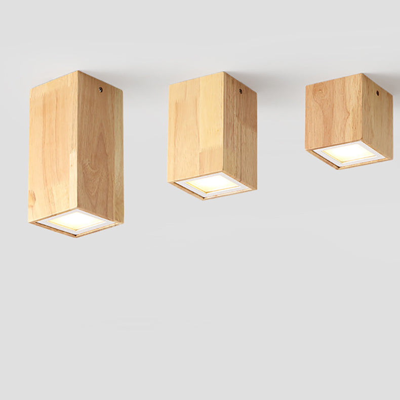 Nordic Wood Tube LED Flush Mount Light
