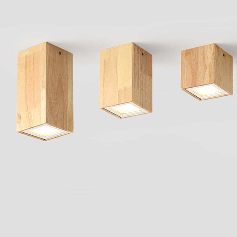 Nordic Wood Tube LED Flush Mount Light