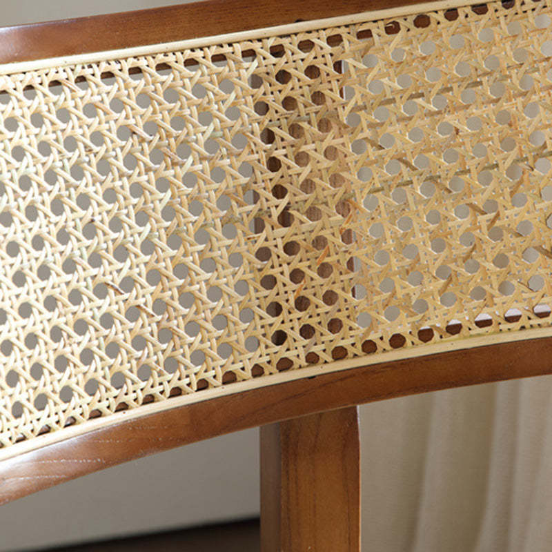 Nordic Curved Wood Rattan Leather Accent Chair