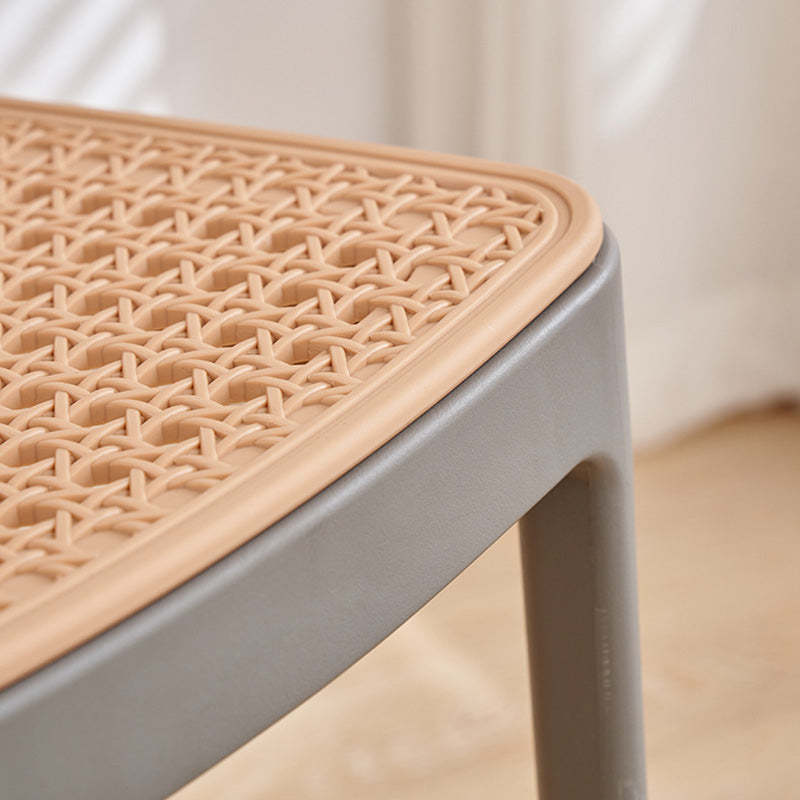 Rattan-Look Plastic Stackable Dining Armchair — Armrest / Blue