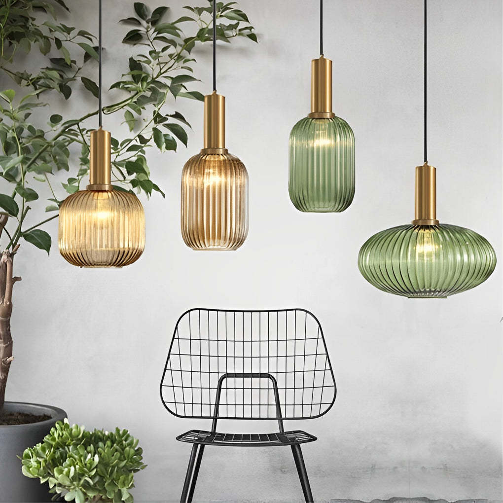 Glass Lantern Striped LED Nordic Pendant Chandelier