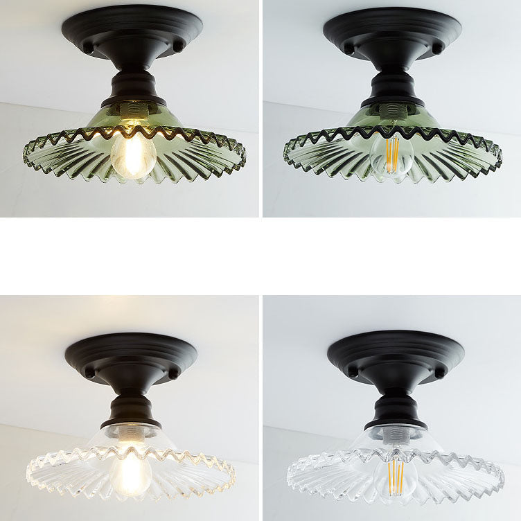 Nordic Vintage Glass Floral Geometry Semi-Flush Light