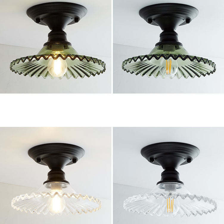 Nordic Vintage Glass Floral Geometry Semi-Flush Light