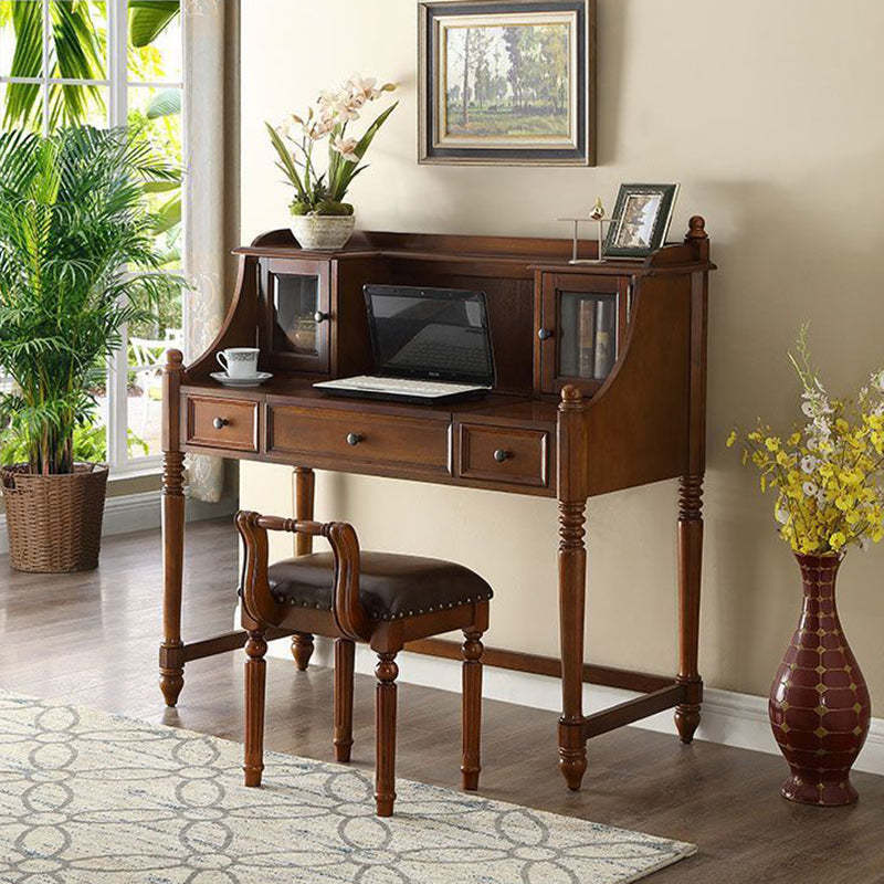 European Tufted Leather Low Back Vanity Stool — Walnut Color Frame + Pink Fabric Upholstered
