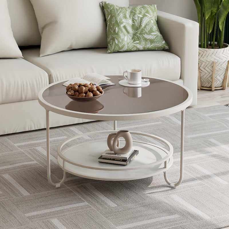 Modern Round Striped Glass Metal Coffee Table — Black / Tea Color Glass
