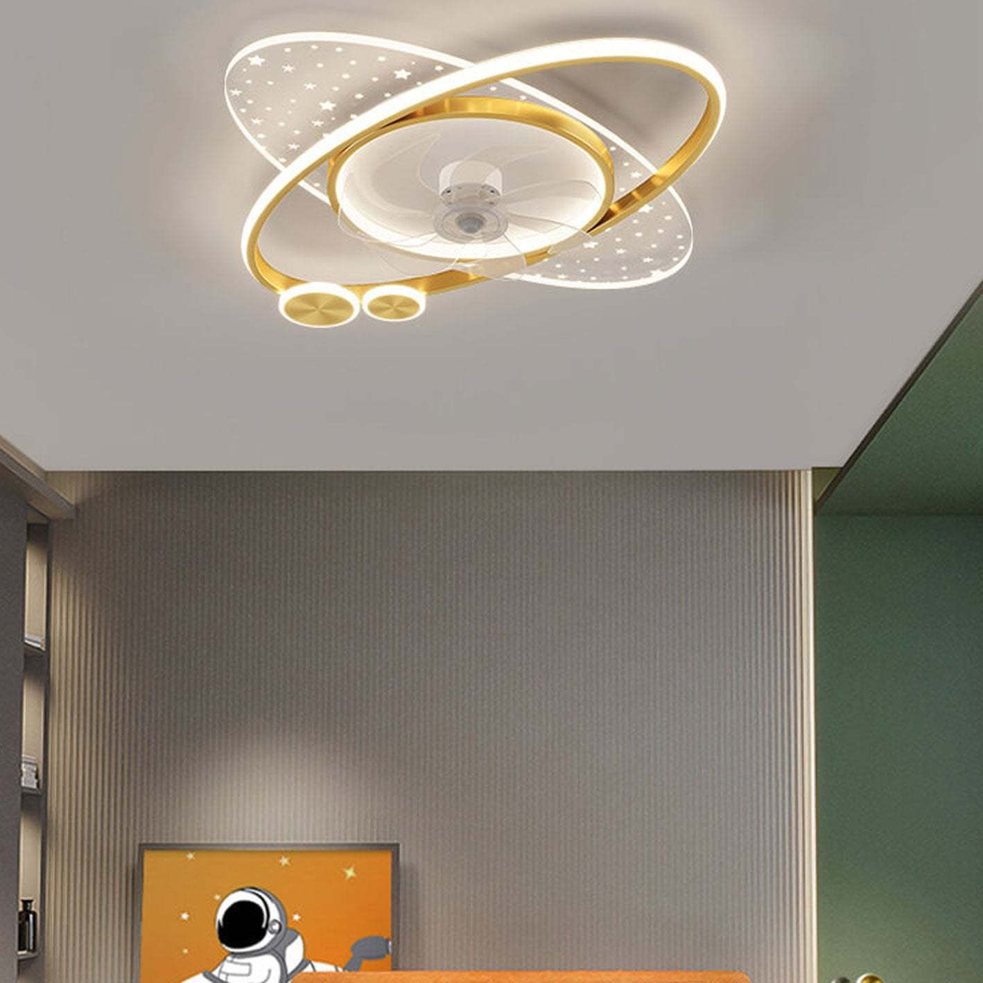 Modern Planet Star Effect LED Flush Mount Fan Light