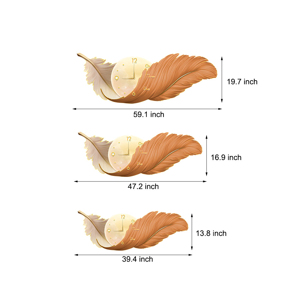 2-In-1 Wall Feather Painting Hanging Decor LED Wall Lamp Wall Clock-Lighom