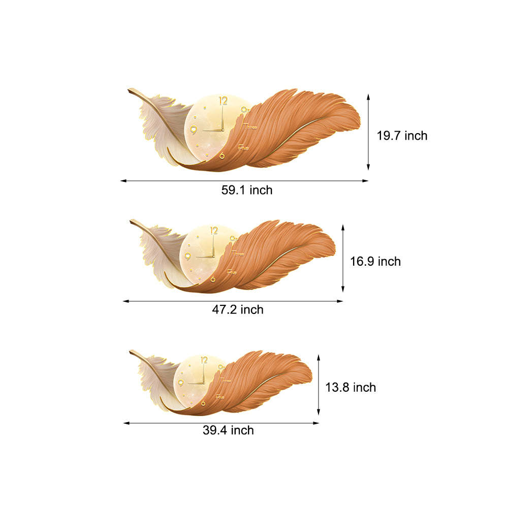 2-In-1 Wall Feather Painting Hanging Decor LED Wall Lamp Wall Clock-Lighom