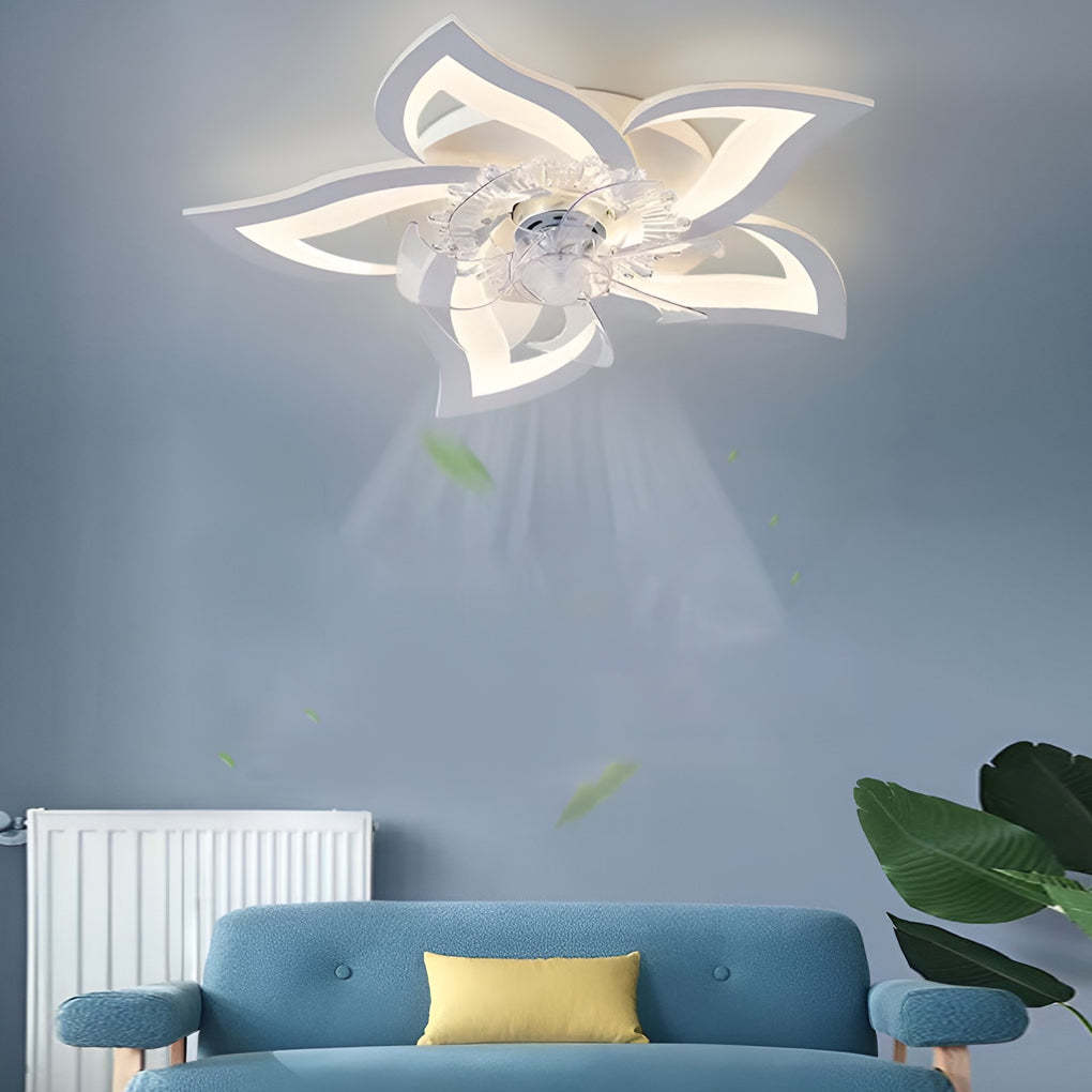 Black synthetic flower 3-step ceiling fans - modern — Double Flower / White