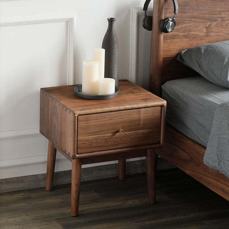 French Rectangular Wood 1-Drawer End Table — Walnut