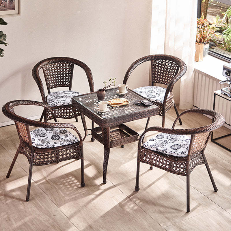 Vintage Curved Rattan Iron Wood Dining Chair