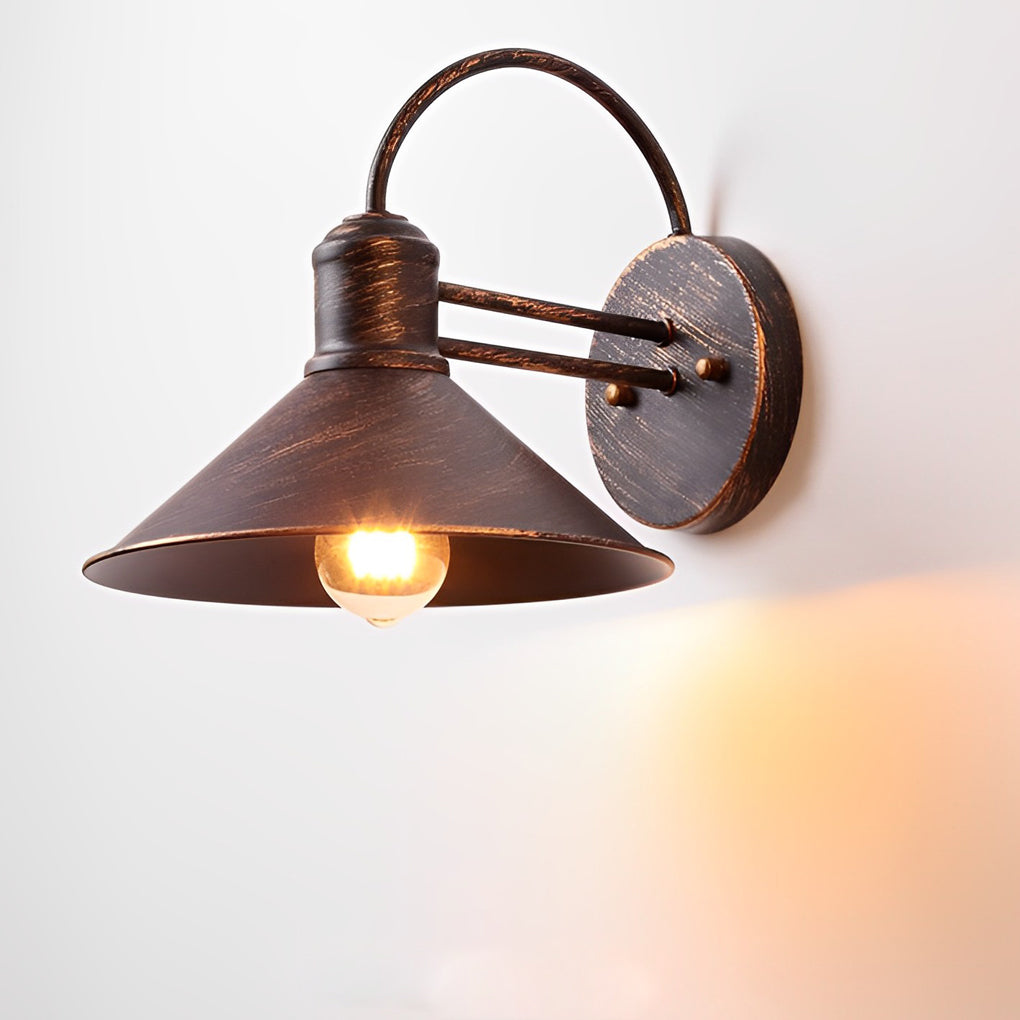 Retro Conical Iron Waterproof Industrial Style Outdoor Wall Lamp Exterior Lights-Lighom
