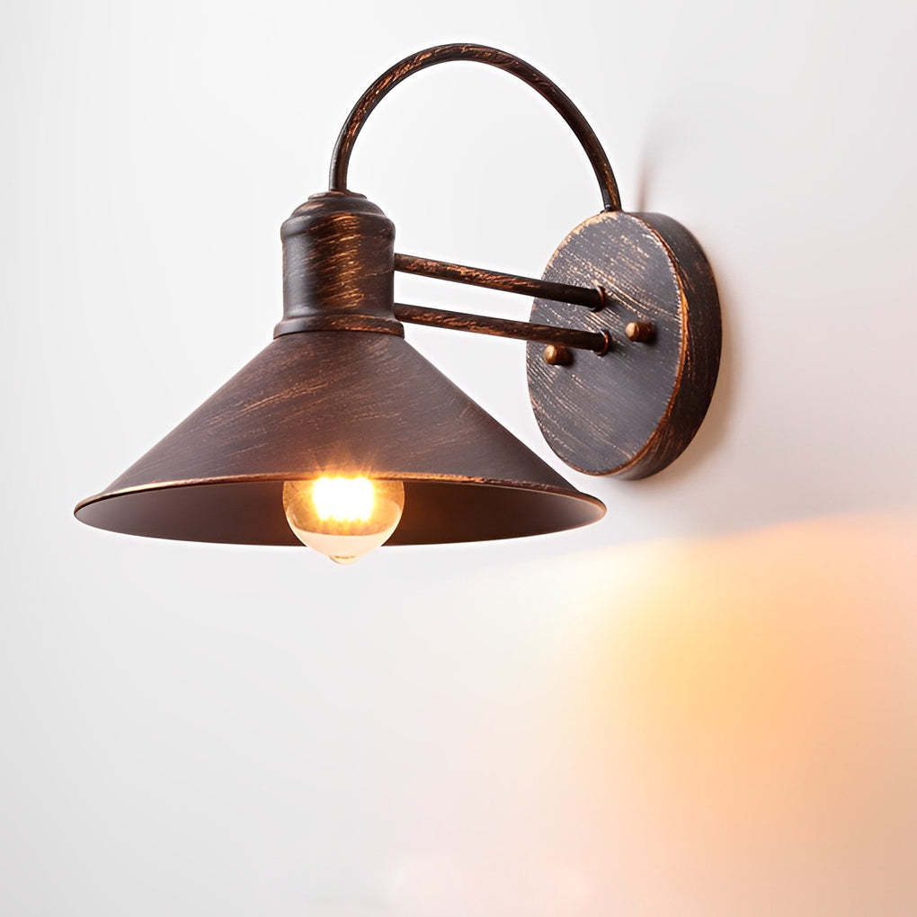 Retro Conical Iron Waterproof Industrial Style Outdoor Wall Lamp Exterior Lights-Lighom