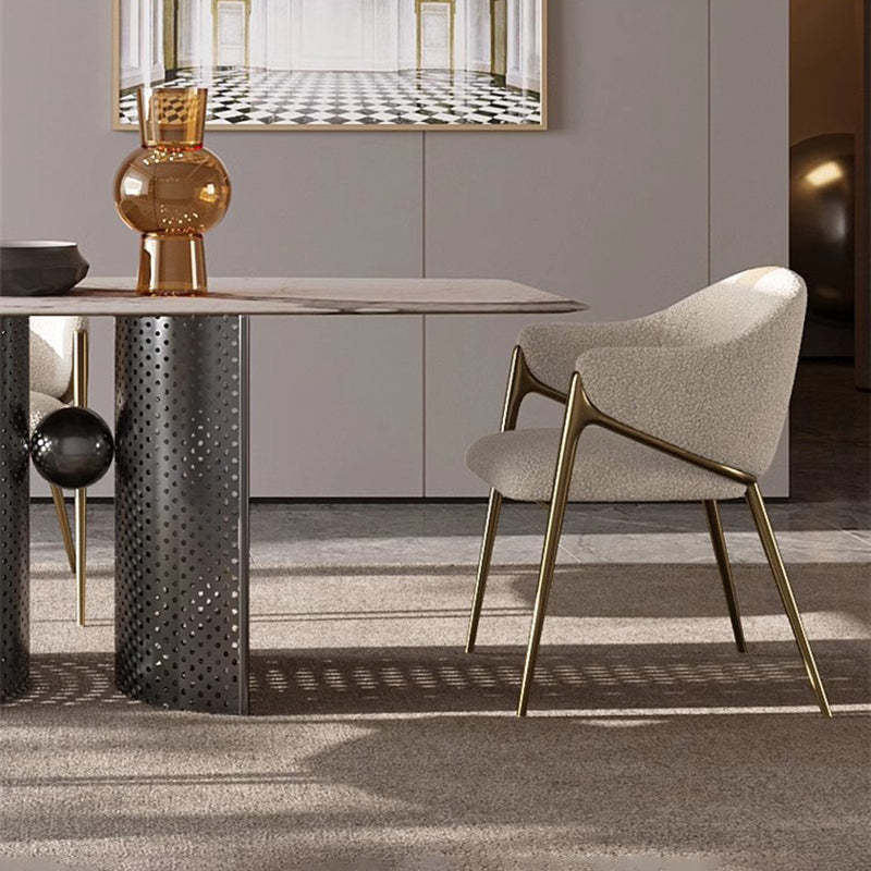 Modern Lambswool Curved Dining Chair With Armrest