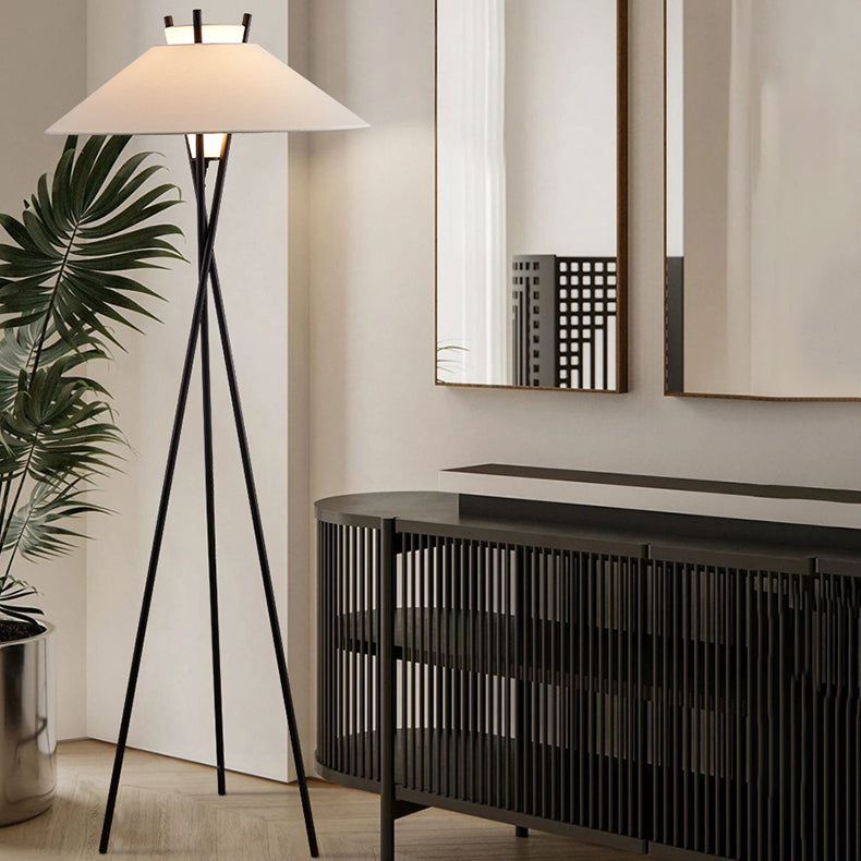 Semi-Tapered Fabric Iron Tripod Floor Lamp