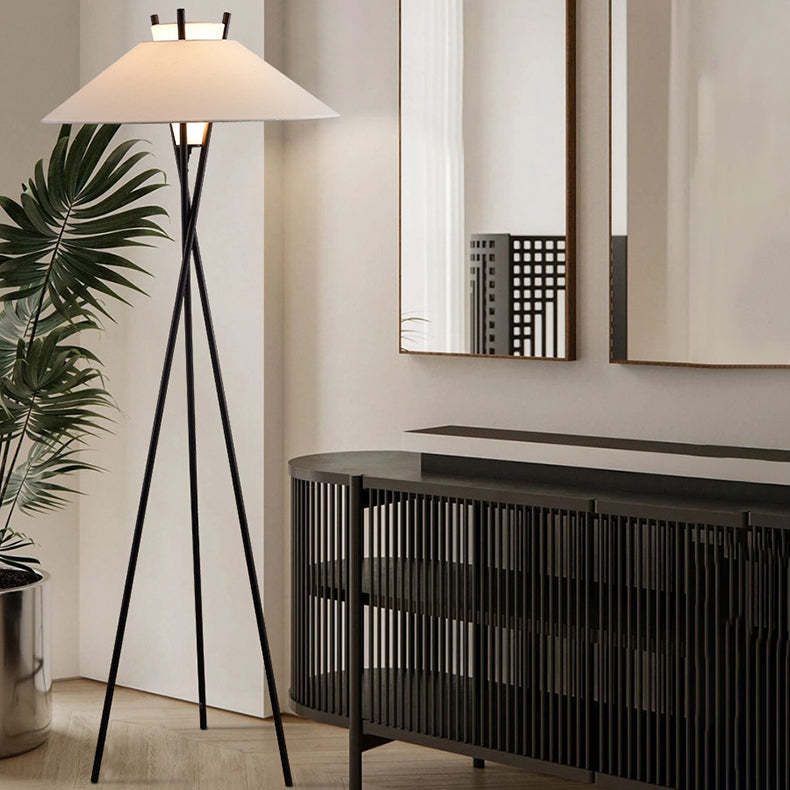 Semi-Tapered Fabric Iron Tripod Floor Lamp