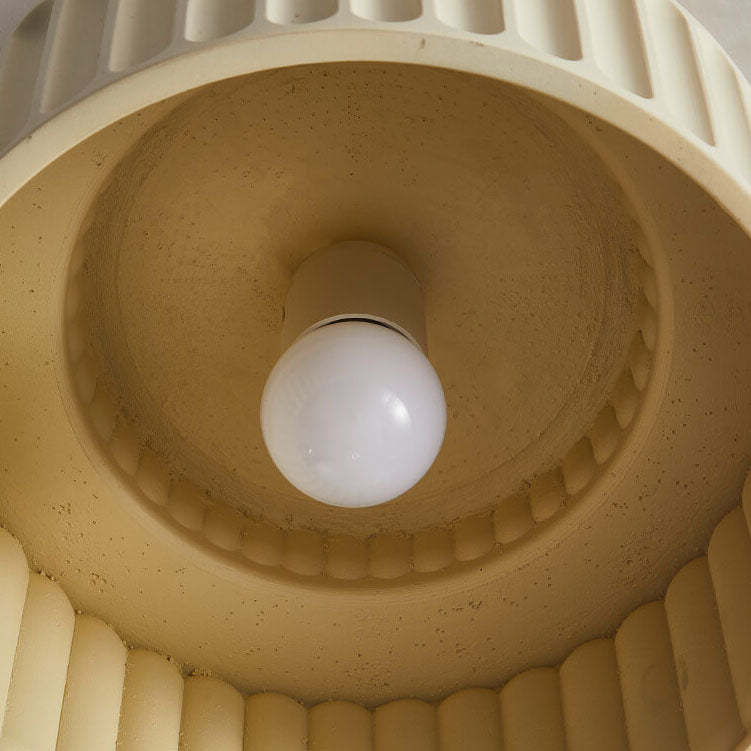 Nordic Cream Hand-Sculpted Stripes Round Flush Light