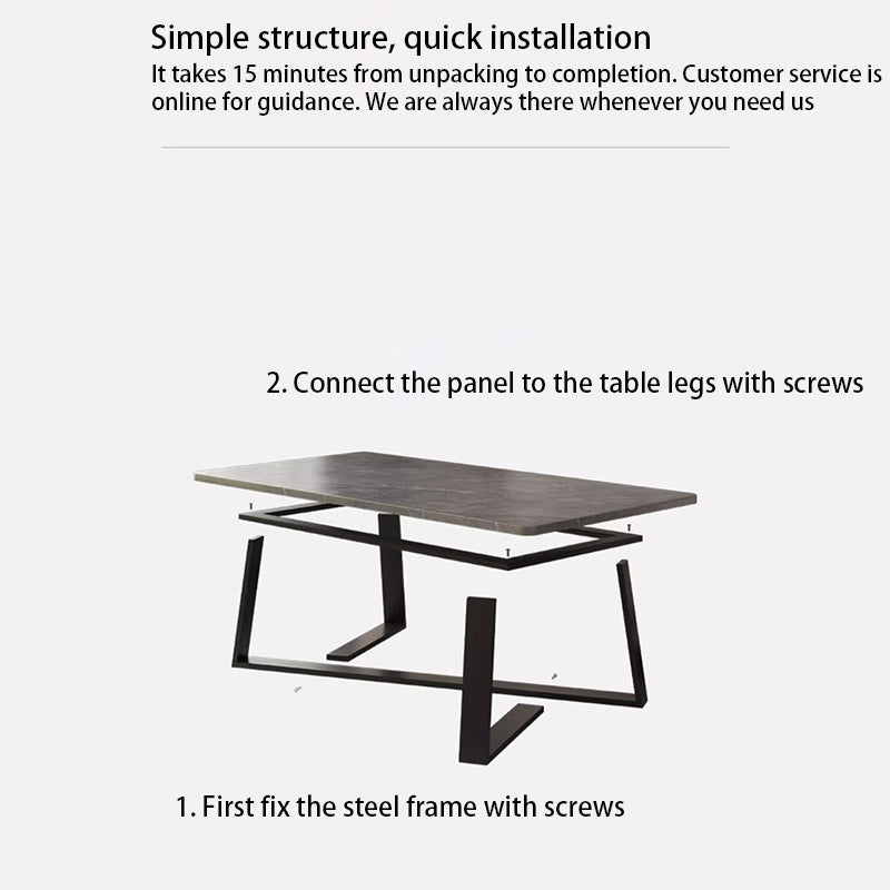 Minimalist Rectangular Rock Slab Steel Coffee Table