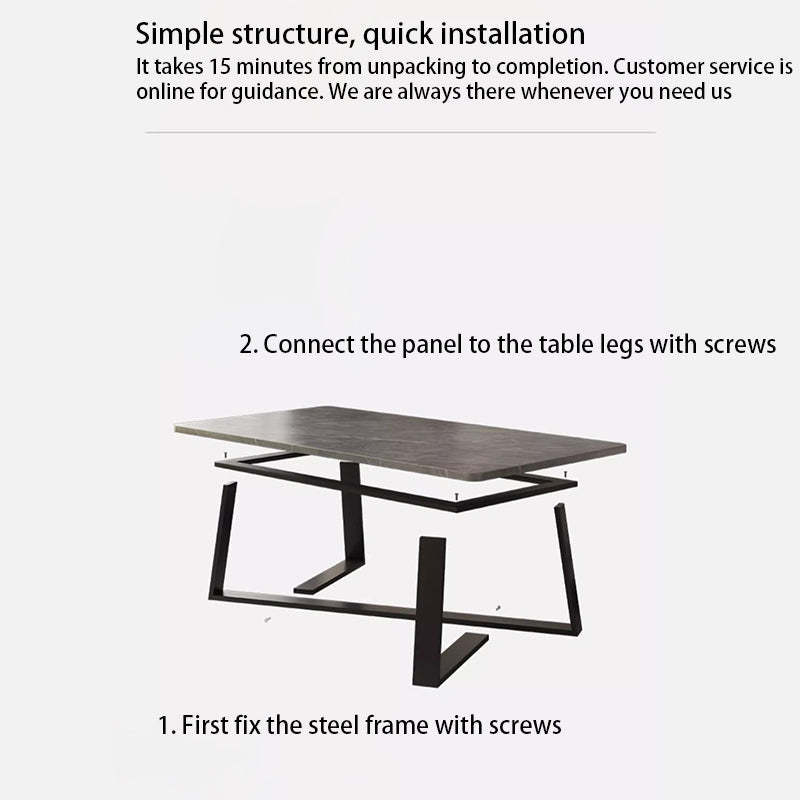 Minimalist Rectangular Rock Slab Steel Coffee Table